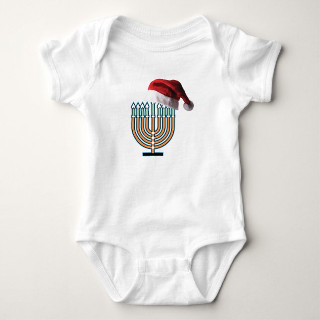 Body Para Bebê Menorah e Papai Noel Hat (Frente)