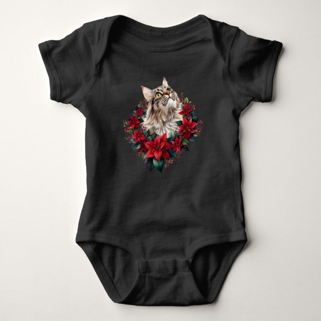 Body Para Bebê Meowy Christmas Maine Coon Cat  (Frente)