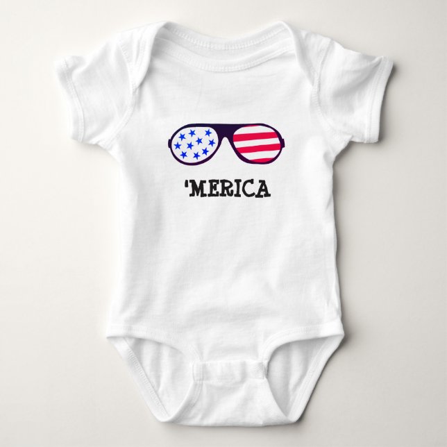 Body Para Bebê Merica Flag Óculos de sol azul vermelho (Frente)