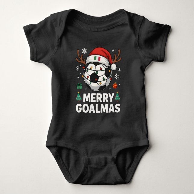 Body Para Bebê Merry Goalmas Italy - Funny Soccer Christmas (Frente)