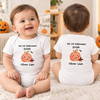 Body Para Bebê Meu 1º Halloween 2026 Abóbora Sorridente Bruxa Nom