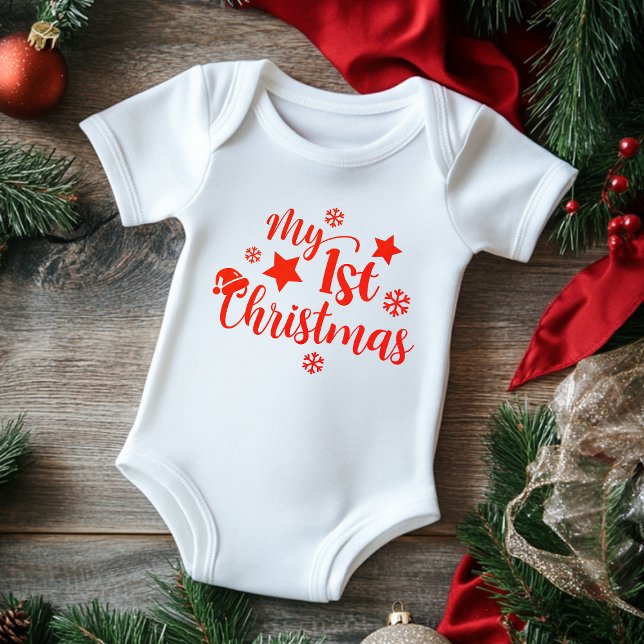 Body Para Bebê Meu 1º Natal Moderno Script Floco de Neve de Inver (Criador carregado)