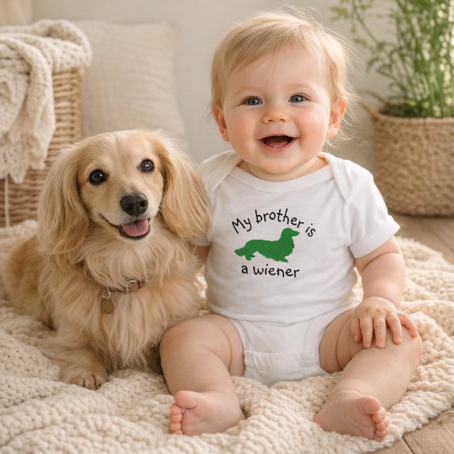 Body Para Bebê Meu Irmão é um Traje para Dachshund de Cabelo Long (My brother is a long hair wiener dog baby outfit for wiener dog mom baby shower gift)