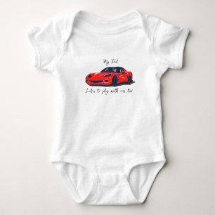 Body Para Bebê Meu Pai gosta de brincar com Corvettes C6 Vermelho