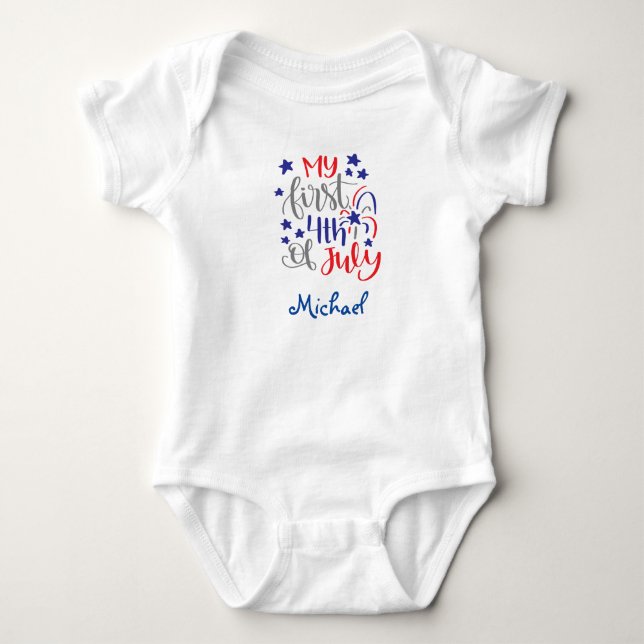 Body Para Bebê Meu primeiro 4o julho - nome (Frente)