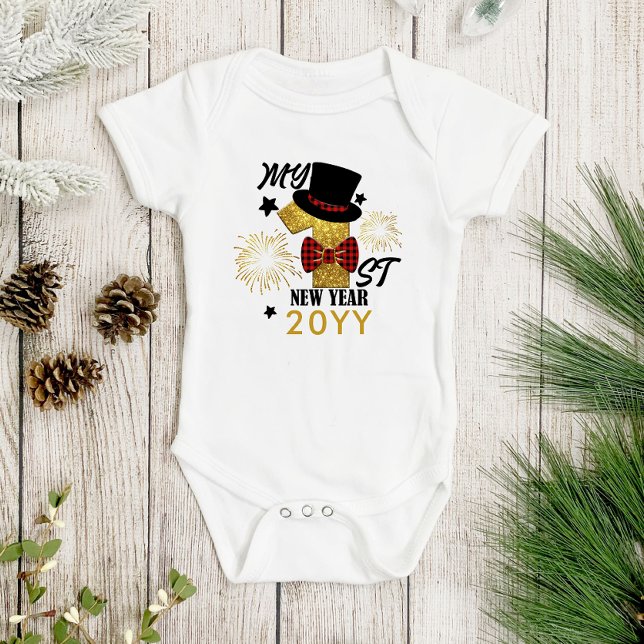 Body Para Bebê Meu Primeiro Ano Novo Bebe Menino Glitter Dourado (Criador carregado)