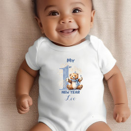 Body Para Bebê Meu Primeiro Ano Novo Menino Chame Urso Azul