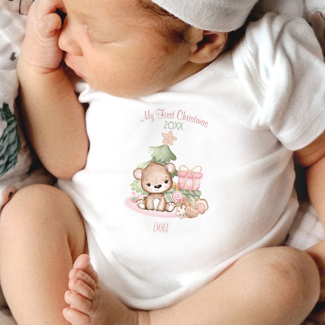 Body Para Bebê Meu Primeiro Bebê de Natal | Texto personalizado (Criador carregado)