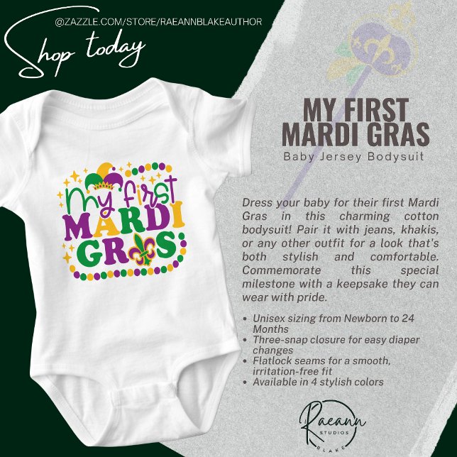 Body Para Bebê Meu Primeiro Bodysuit de Mardi Gras Bebê (Criador carregado)