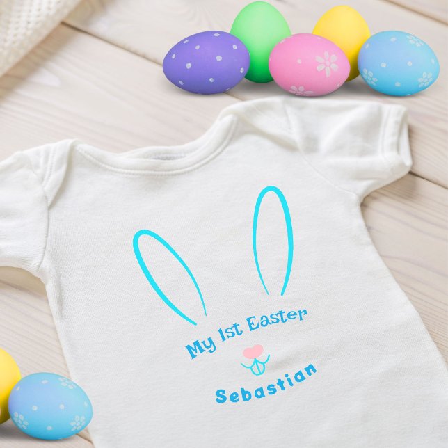 Body Para Bebê Meu Primeiro Bodysuit de Páscoa Blue Bunny Baby (Criador carregado)