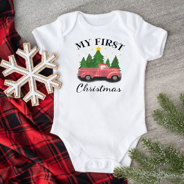 Body Para Bebê Meu Primeiro Caminhão de Natal em Aquarela Branco