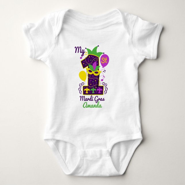 Body Para Bebê meu primeiro Carnaval de Mardi Gras (Frente)