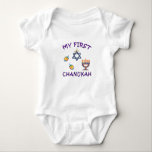 Body Para Bebê Meu Primeiro Chanukah<br><div class="desc">Celebrar o primeiro Chanukah do bebê com a menorah Hanukkah personalizada,  sonhos e Estrela Judaica com adorável "Meu Primeiro Chanukah".</div>