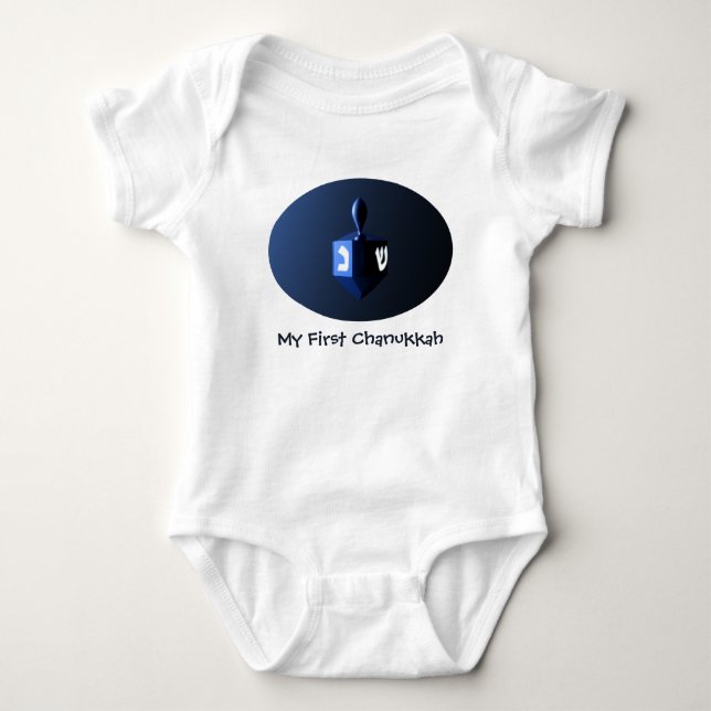 Body Para Bebê Meu Primeiro Chanukkah Shiny Blue Dreidel (Frente)