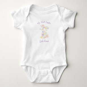 Body Para Bebê Meu Primeiro Coelho de Flor de Páscoa