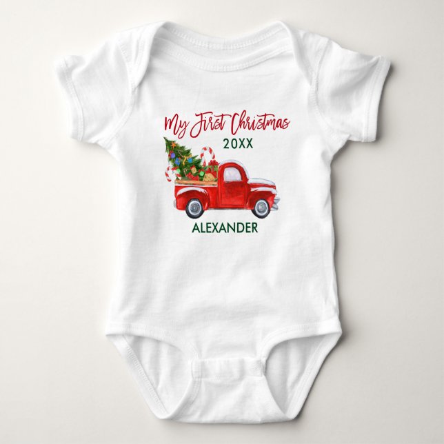 Body Para Bebê Meu Primeiro Docinho de Natal Canaliza Vermelho Ve (Frente)