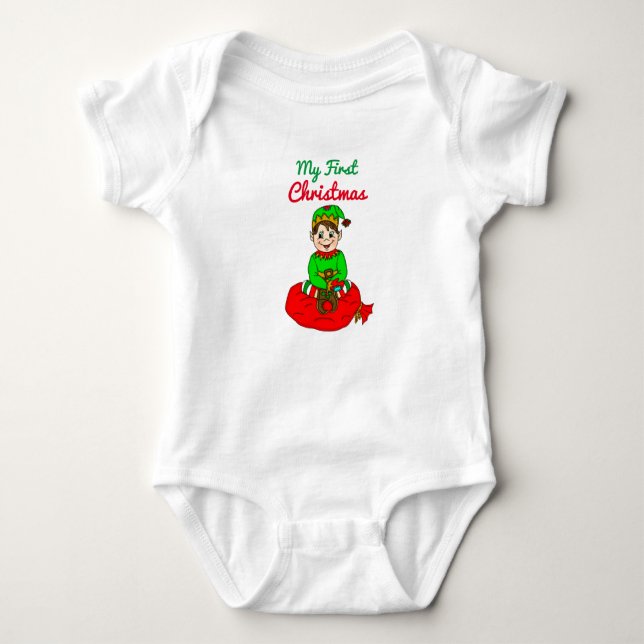 Body Para Bebê Meu Primeiro Elf de Cartoon de Natal (Frente)