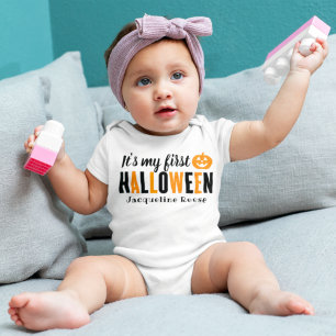 Body Para Bebê Meu Primeiro Halloween Moderno Laranja Negro com N