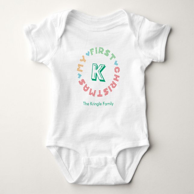 Body Para Bebê Meu Primeiro Monograma Feio de Natal (Frente)