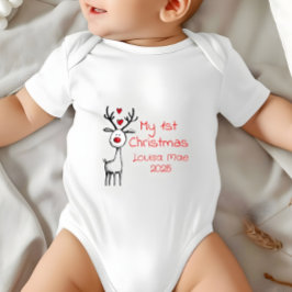 Body Para Bebê Meu Primeiro Natal 2025, Rena, Personalizado