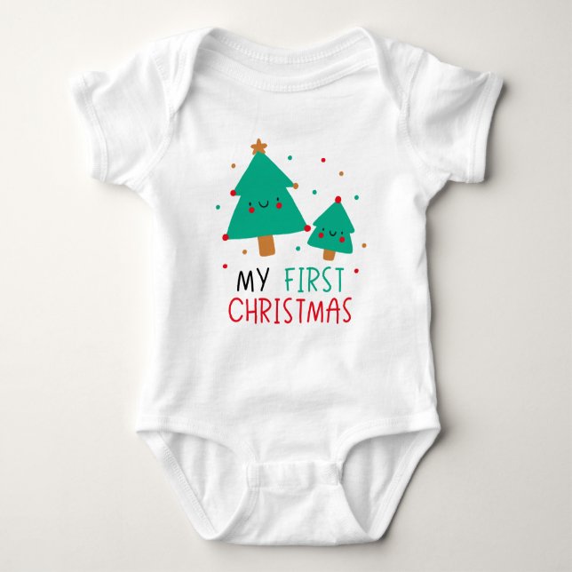 Body Para Bebê Meu Primeiro Natal - Árvores de Natal bonitas (Frente)