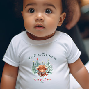 Body Para Bebê Meu Primeiro Natal Bebê Bison Nome Personalizado