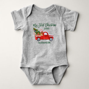 Body Para Bebê Meu Primeiro Natal, Cinza de doces de caminhão ve