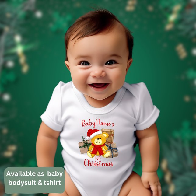 Body Para Bebê Meu Primeiro Natal com o nome de presentes bonitin (Criador carregado)