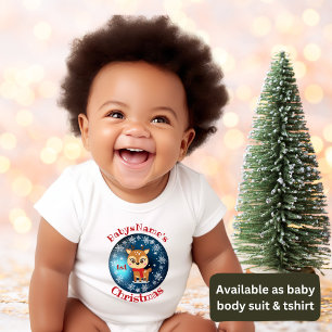 Body Para Bebê Meu Primeiro Natal com o nome de rena fofa bleu