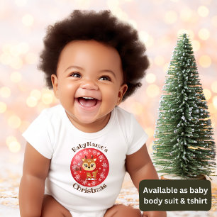Body Para Bebê Meu Primeiro Natal com o nome de rena vermelha