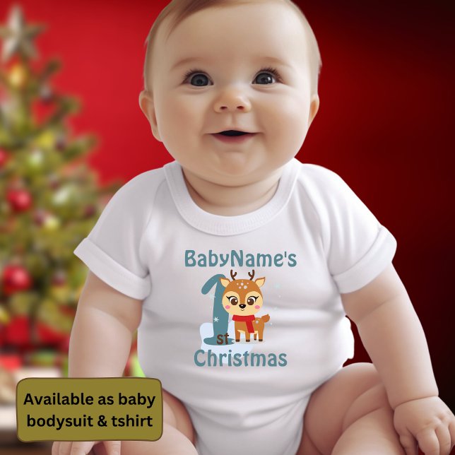 Body Para Bebê Meu Primeiro Natal com o nome de renas bonitinhas (Criador carregado)