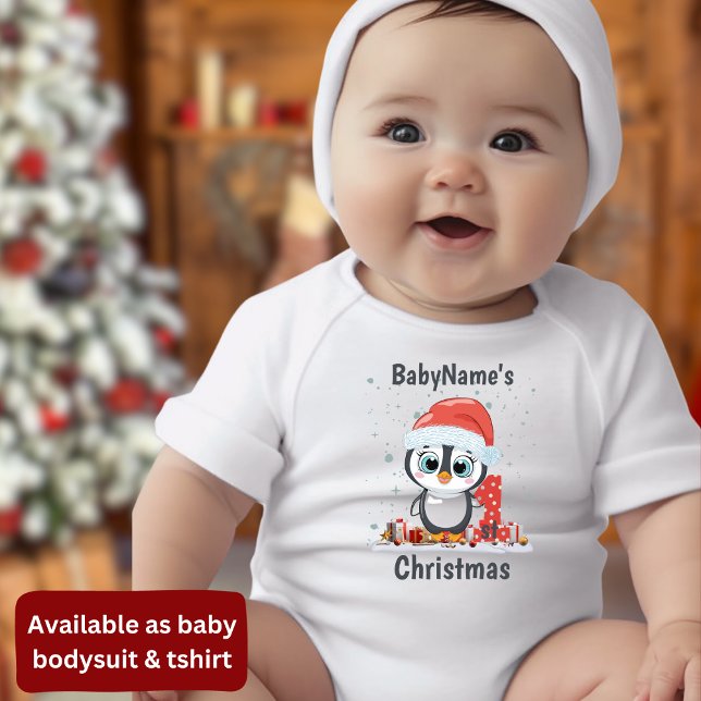 Body Para Bebê Meu Primeiro Natal com presentes de pinguim boniti (Criador carregado)