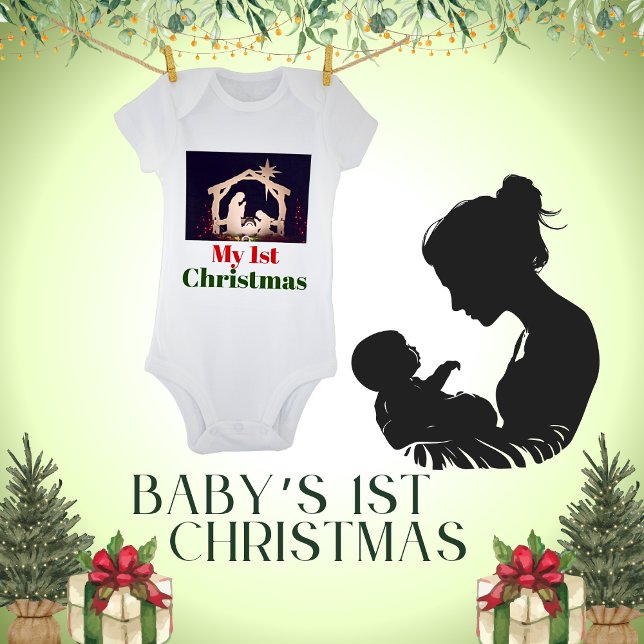 Body Para Bebê Meu Primeiro Natal da Natividade (Baby's 1st Christmas)
