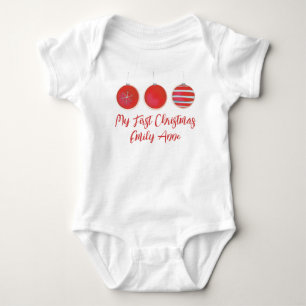 Body Para Bebê Meu Primeiro Natal - Engraçado - Enfeite Vermelho
