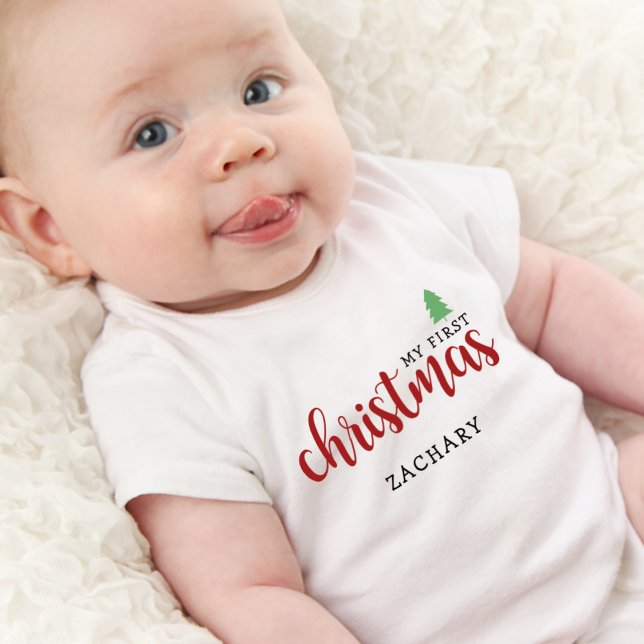 Body Para Bebê Meu Primeiro Natal Fofo Nome (Cute My First Christmas Name Baby Bodysuit)