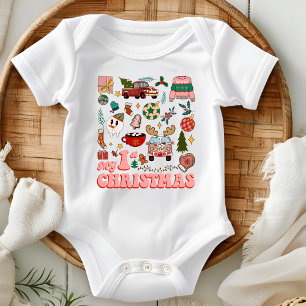 Body Para Bebê Meu Primeiro Natal Imagens Groovy e Fofo Retrô