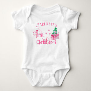 Body Para Bebê Meu Primeiro Natal Rosa Homem de Neve com Presente