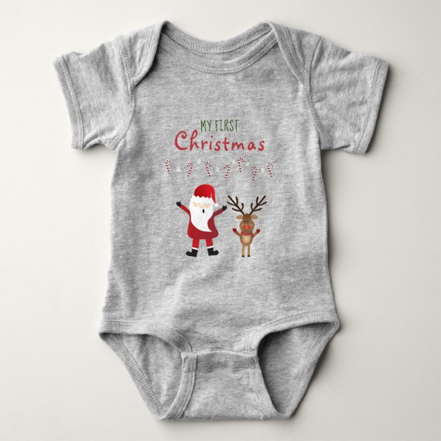 Body Para Bebê Meu Primeiro Natal, Santa Claus Reindeer (Frente)