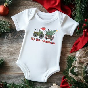 Body Para Bebê Meu Primeiro Natal Trator de Fazenda Fofo