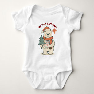 Body Para Bebê Meu Primeiro Natal Urso Polar Fofo Escandinavo