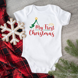 Body Para Bebê Meu Primeiro Natal Verde Árvore Branco