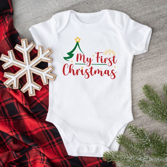 Body Para Bebê Meu Primeiro Natal Verde Árvore Branco (Criador carregado)