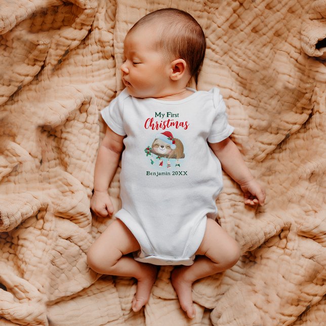 Body Para Bebê Meu Primeiro Nome de Bebê Personalizado de Natal (Criador carregado)