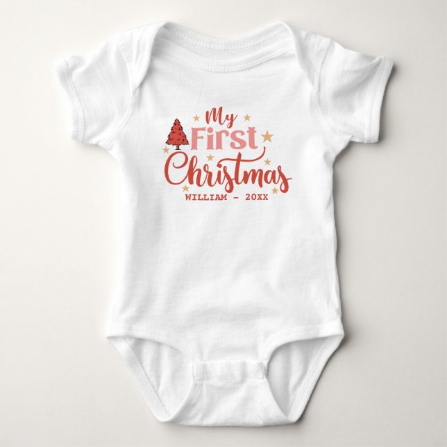 Body Para Bebê Meu primeiro nome personalizado de Natal Baby 1rua (Frente)
