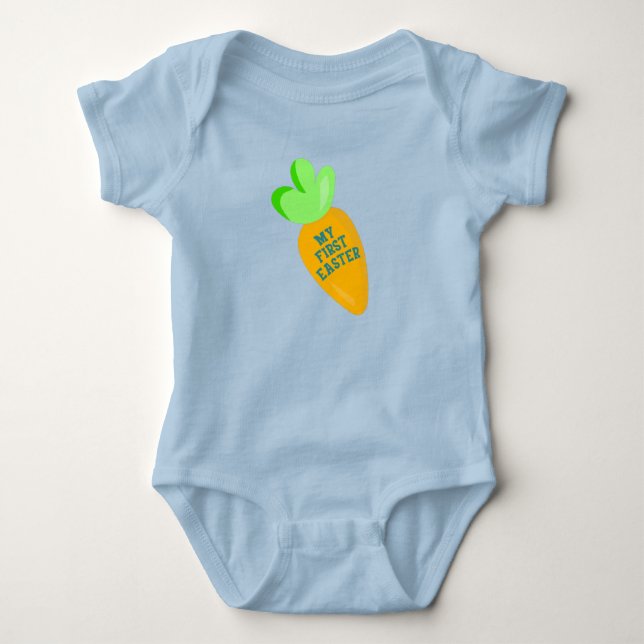 Body Para Bebê Meu Primeiro Páscoa Menino Azul (Frente)