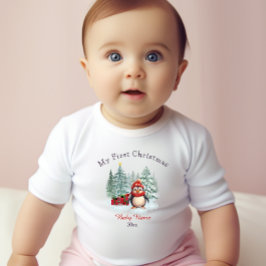 Body Para Bebê Meu Primeiro Pinguim de Natal Nome Personalizado