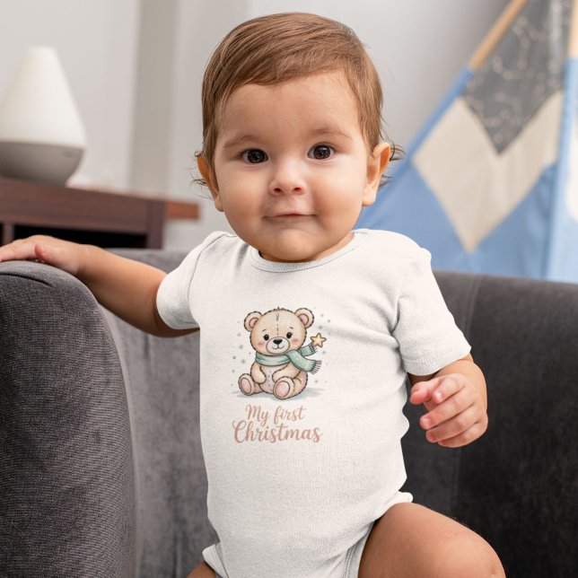 Body Para Bebê Meu Primeiro Urso de Pelúcia Natalino Doce  (Criador carregado)