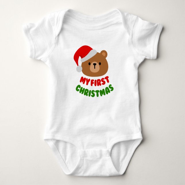 Body Para Bebê Meu Primeiro Urso de Teddy e Santa Hat de Natal (Frente)