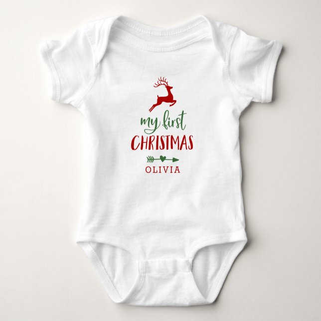 Body Para Bebê Meu Primeiro Vestido de Natal Nome Bebê Bodyfato (Frente)