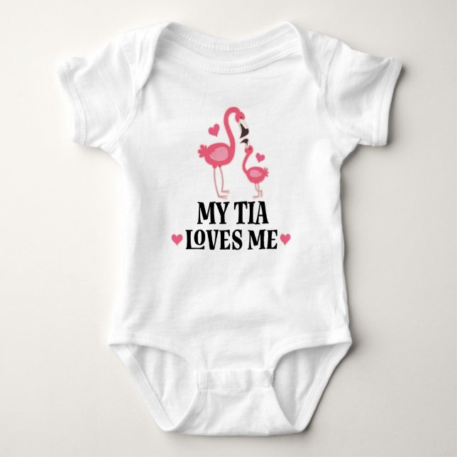 Body Para Bebê Meu Tia ama-me Tshirt do flamingo (Frente)